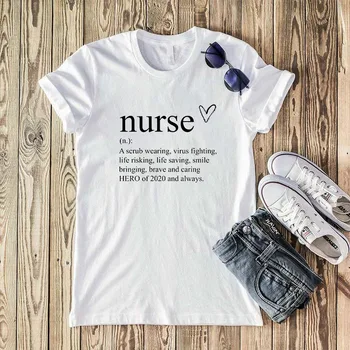 Verão 2021 feminino camiseta coração comprimido gráfico enfermeira tshirt engraçado simples de manga curta camisa t harajuku