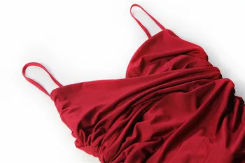 Uus Must Punane Suvel Bodycon Ruched Pool Naised Elegantne Midi Kleit Spagetid Rihm V Kaela Seksikas Klubi Plisseeritud Kleit Slim M0200