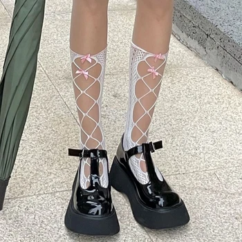 Uus Naiste Must Võre Valge Õhuke Põlve Kõrge Sokid Naiste Lolita Cosplay Harajuku Streetwear Sukad