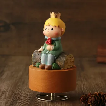 Puidust music box käsitöö retro kingitus kodu kaunistamiseks väike prints kellavärk pöörleva ümmargune alus WF