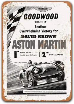 1956. aasta Aston Martin Goodwood Trofee Vintage Tina Märke Autod, Sisoso Metallist Laigud Plakat Pubi Mees Koobas Retro Seina Decor 8x12 tolli