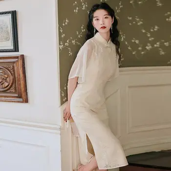 Hiina Stiilis Cheongsam Lilleline Naiste Kleit Elegantne Qipao Kleit Naiste Vintage Cheongsam Ühes tükis Kleit Silma Haldjas Pits