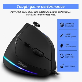 ZELOTES C-18 Vertikaalne Gaming Mouse Ergonoomiline 10000 DPI Reguleeritav 11Buttons USB Juhtmega RGB Optiline ESports Hiired Sülearvuti Asukoht