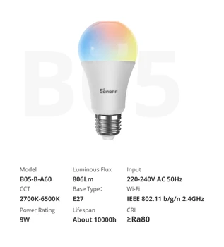 Sonoff Smart LED Pirn E27 9W 10000h Eluiga Jahe/Soe RGB Heleduse Reguleerimine Kaudu Ewelink APP Tööd Alexa Google Kodu