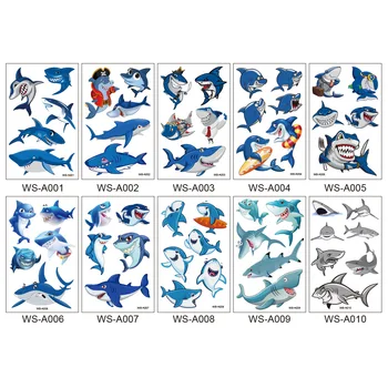 20 dos tipos desenhos animados tubarão tatuagem crianças pelamiid maquiagem temporária corpo adesivos azul peixe descartável tatou