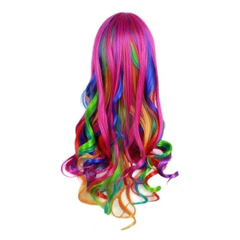 2inch Sünteetiline Harajuku Mitut Värvi Rainbow Ombre Cosplay Parukas Juuksed Pikad Lainelised Parukad Naistele