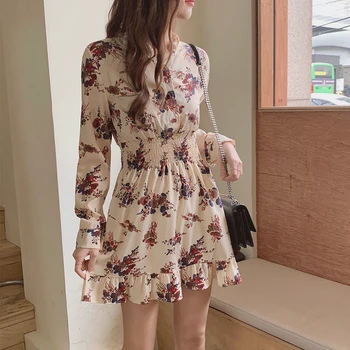 Mini Vintage Õie Kleit Ruffes Disain Naiste Pikad Varrukad Haldjas Kleit Naine Korea Slim Vabaaja Beach Kleit 2021 Suvel Sundress