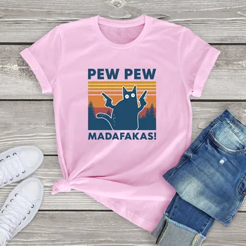 Unisex Pew Pew Madafakas T-Särk Uudsus Naljakas Kass Vintage Meeskonna Kaela Tshirt Naiste Puuvillane Lühikeste Varrukatega Uudsus T-Särk