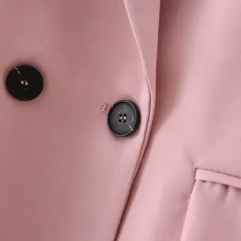 XNWMNZ Uus Naiste Mood roosa Topelt Karavan Lahti Paigaldamise Bleiser Vintage Mantel Pikk Varrukas Taskud Naiste Ülerõivad Stiilne Tops