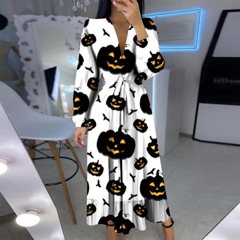 Naiste Deemon Kõrvits Prindi Halloween Kleit 2020. Aasta Sügisel V-Kaelus Pikk Varrukas Õhtu Poole Kleit, Vintage Ja Elegantne-Line Pikad Kleidid