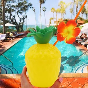 Ananassi-Kookose Joomine Cup Hawaii Pool Luau Teenetemärgi Plastikust Mahla Tassi õled Suvel rannas Hawaii Troopiline Pool Decor
