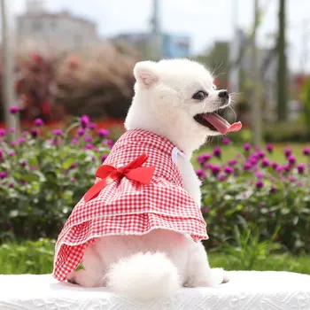 Klassikaline Ruuduline Koer Kleidid Suvel Väike Koer Riided Ropa Perro Chihuahua Vibu-sõlm Seelik Armas Yorkshire Kutsikas Kleit Pet Riided