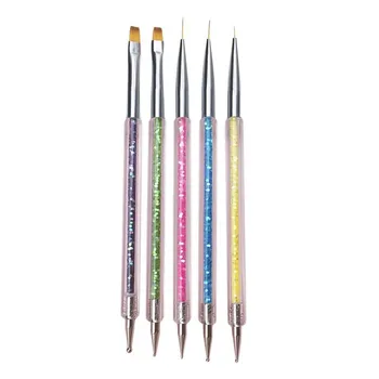 5tk/Set 2 In 1 Topelt Otsad Nail Art Pen Dotting Joonistamise Kunsti poola UV Dotting Maali Liner Harja Tööriistade Komplekt Küünte Geel R4D4
