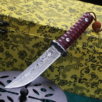 Damaskuse terasest väljas jahi algul pea otse džungel taktikaline mõõk Jaapani õues jahindus mõõk samurai mõõk
