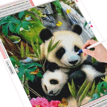 HUACAN 5D DIY Diamond Maali Kit Panda Diamond Tikandid ristpistes Loomade Pilte Kive Mosaiik Käsitöö Komplekt