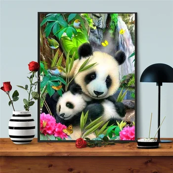 HUACAN 5D DIY Diamond Maali Kit Panda Diamond Tikandid ristpistes Loomade Pilte Kive Mosaiik Käsitöö Komplekt