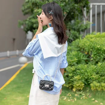 Naiste Mini Käekott Uus Õla Messenger Kaasaskantav Kott Keti Tüdruk PVC Jelly Kott Pearl Crossbody Rhombus Väike Ruut Kott