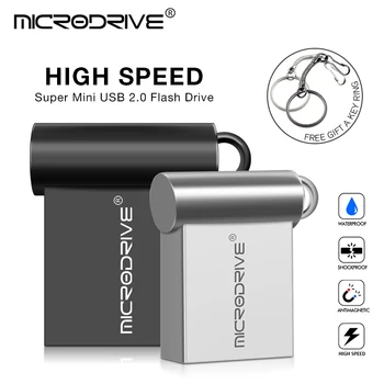 Super Mini USB flash drive 64GB 32GB 16GB, 8GB 4GB pen drive pendrive veekindel metallist hõbedane u disk memoria mini usb pulk kingitus