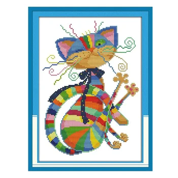 Värviline Kass Tembeldatud Mustri ristpistes Kit Chart DIY Needlecaft Algajatele Täiskasvanud Lapsed