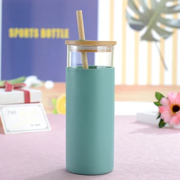 500ml kuumuskindlast Klaasist Trummel Klaasi Vee Pudel Õled Silikoon Kaitsev Ümbris Armas Vesi Cup Bambusest Kaane BPA Vaba