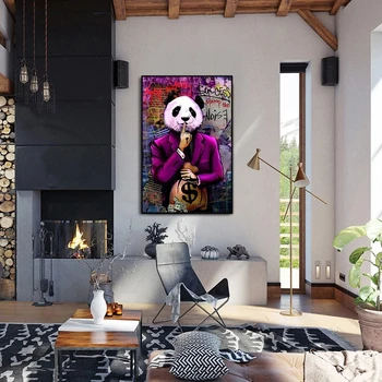 Groen Paars Panda Gezicht Maken De Müra Plakat Geld Tas Pildid Lõuendile Maali Motivatie Straat Seina Art Pictures Home Decor
