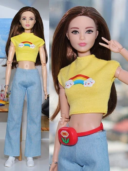 Kollane top + teksad pant / originaal riided set riided riided 1/6 BJD Xinyi FR ST Barbie Nukk / nuku riideid
