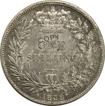 1838 Ühendkuningriik 1 Üks Šilling Victoria 1. portree Noor juht Cupronickel Pinnatud Hõbe Kollektsiooni Eksemplar Mündi