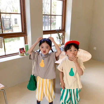 Korea stiilis laste armas pirni trükkimine lahti lühikesed varrukad Tees puhas puuvillane unisex casual T-särgid