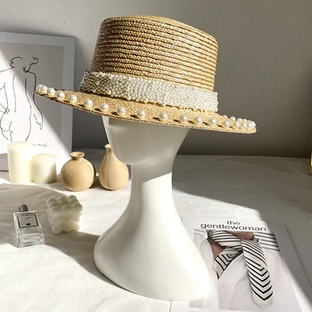 XiaDaiLa 2020. aasta Uus Pearl Teenetemärgi Päike Müts Naistele Korter Top Jazz Fedoras Panama Suvel Straw Hat Lühike Sinine Vöö Beach Mütsid
