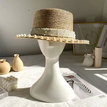 XiaDaiLa 2020. aasta Uus Pearl Teenetemärgi Päike Müts Naistele Korter Top Jazz Fedoras Panama Suvel Straw Hat Lühike Sinine Vöö Beach Mütsid