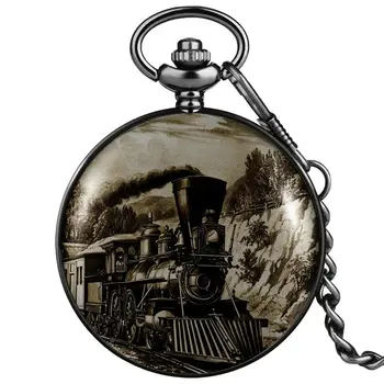 Vintage Steampunk Rongi Disaini Stiilis Trükkimine Kohandatud Veduri Mootori Kvarts taskukellad Must Kett Kingitusi Mehed Naistele