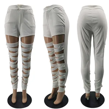 Hirigin Õõnes Läbi Augu Püksid nööpidega Kõrge Vöökoht Pakett Hip Kõhn Vabaaja Streetwear tervisespordi Ööklubi Slim Püksid