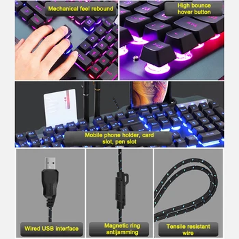 Ergonoomiline Disain Wired Gaming Klaviatuuri RGB Mix Taustvalgustusega, Anti-Ghosting Sinine Punane Lüliti Mängu Sülearvuti, Magnet Adsorptsioon