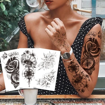 Veekindel Ajutine Tätoveering Kleebised Kompass võltsitud Tatto Body Art Flash Tätoveering Tatouage Käsi Käe Tagasi Suu Tato Tüdruk Naised Mehed