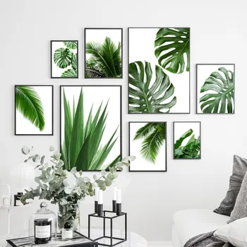 Roheline Taim Monstera Aloe Palm Leaf Seina Art Lõuend Maali Troopiline Põhjamaade Plakatid Ja Pildid Seina Pildid Elutuba