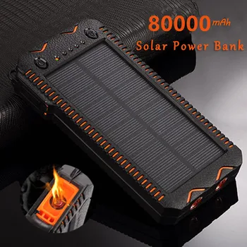 80000mAh Solar Power Bank Suure Võimsusega Telefoni Laadimine Power Bank koos sigaretisüütaja Double USB Väljas Hädaabi Laadija