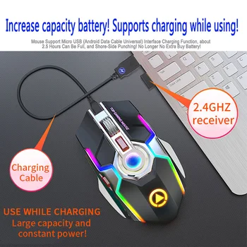 Gaming Mouse Laetav Juhtmeta Hiir, Vaikne 1600 DPI Ergonoomiline RGB LED Taustavalgustusega 2.4 G USB Vastuvõtja, Hiir Sülearvuti