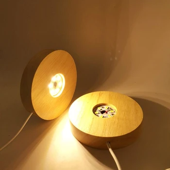Käsitöö Vaik Kunsti Mini Õhuke LED Puit Ekraan Baasi Vaik Ekraan Ring Puidust Öö Baasi Vaik Ornament Seista DIY Crafts