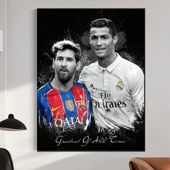 Jalgpalli Staar Messi-Ronaldo Plakatid Must Portree Seina Art Sport Lõuendile Maali Dekoratiivsed Pildid elutuba Home Decor