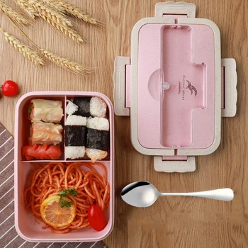 Jaapani Mikrolaineahi Bento Box Nisu Õled Lapse Lõunasöök Karp koos Lusikaga lekkimiskindlates Bento Lunch Box Lapsed Kooli Toidu Mahuti