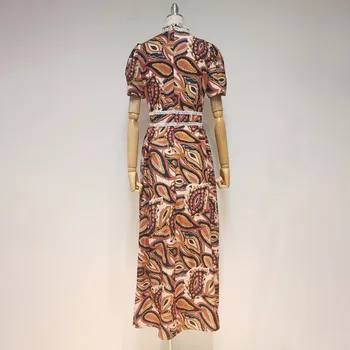 VGH Vabaaja Prindi Kleit Naistele Seista, Krae on Puhvis Lühikesed Varrukad Kõrge Vöökoht Vintage Midi Kleidid Naine 2021 Suve Mood Stiil