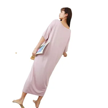 Modaal Nightdress Pikk Tahke Vabaaja Suured Avatud Lipu All Ümber Kaela Lühikesed Varrukad Nightgowns & Sleepstirts Kodus Kandma Sleepwear