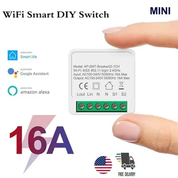 Mini Tuya Wifi DIY Lüliti Toetab 16/10A 2-Tee-Kontrolli Targa Kodu Automaatika Moodul Töötab Alexa Google ' i Kodu Smart Elu App