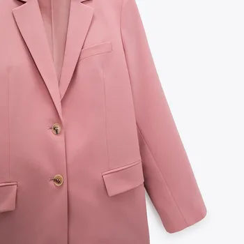 2021 Uus elegantne puhas roosa mantel sama krae sirge disain office naiste mood sobiks jope