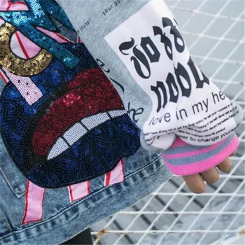JESSIC Kevad sügis fashion litrid cartoon leopard denim jakid lahti Lady streetwear mantlid