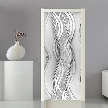 PVC Uks Kleebis Kaasaegne 3D Referaat Mood Rida Silver Pearl Tapeet, elutoas Kunsti Ukse Plakat isekleepuvad Seinamaaling Kleebised