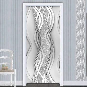 PVC Uks Kleebis Kaasaegne 3D Referaat Mood Rida Silver Pearl Tapeet, elutoas Kunsti Ukse Plakat isekleepuvad Seinamaaling Kleebised