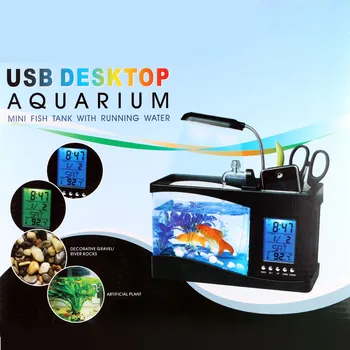 USB Mini Akvaariumi Kala Tank koos LED-Lambi Valguse Akvaariumi Akvaariumis Koos LCD-Ekraan ja Kella Kala Tank Aquarium