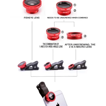 Telefon Fisheye objektiiv 6x makro läätsed Clip objektiivi Komplektid Nutitelefoni vaid 0,67 × lainurk Zoom-Objektiiv Kaamera Super Macro Objektiiv
