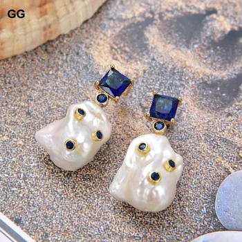 GG Ehted Kultiveeritud Valge Barokk Pärl Sinine Cz Rhinestone Kõrvarõngad